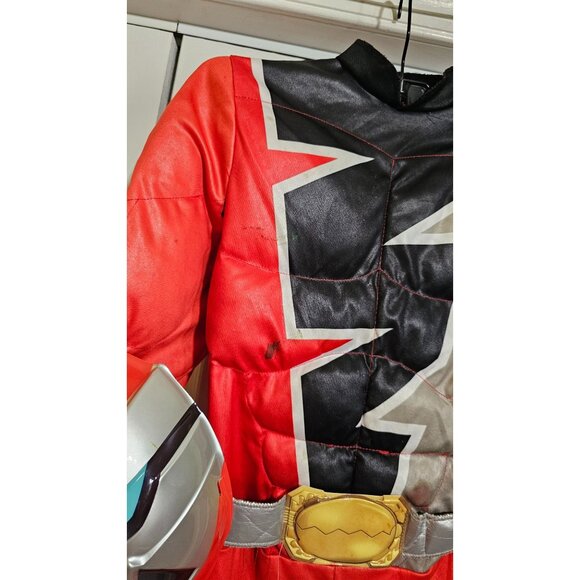 Red Power Ranger Dino Fury Muscle Costume Child Boys 7-8 Halloween DAMAGED - Picture 5 of 9